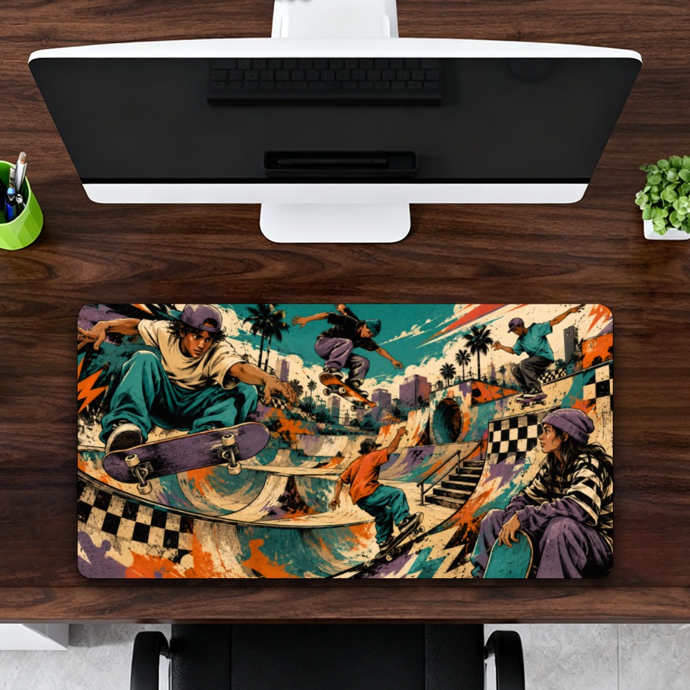 Retro Gaming Keyboard And Mouse - Cool street skateboarding park table mat